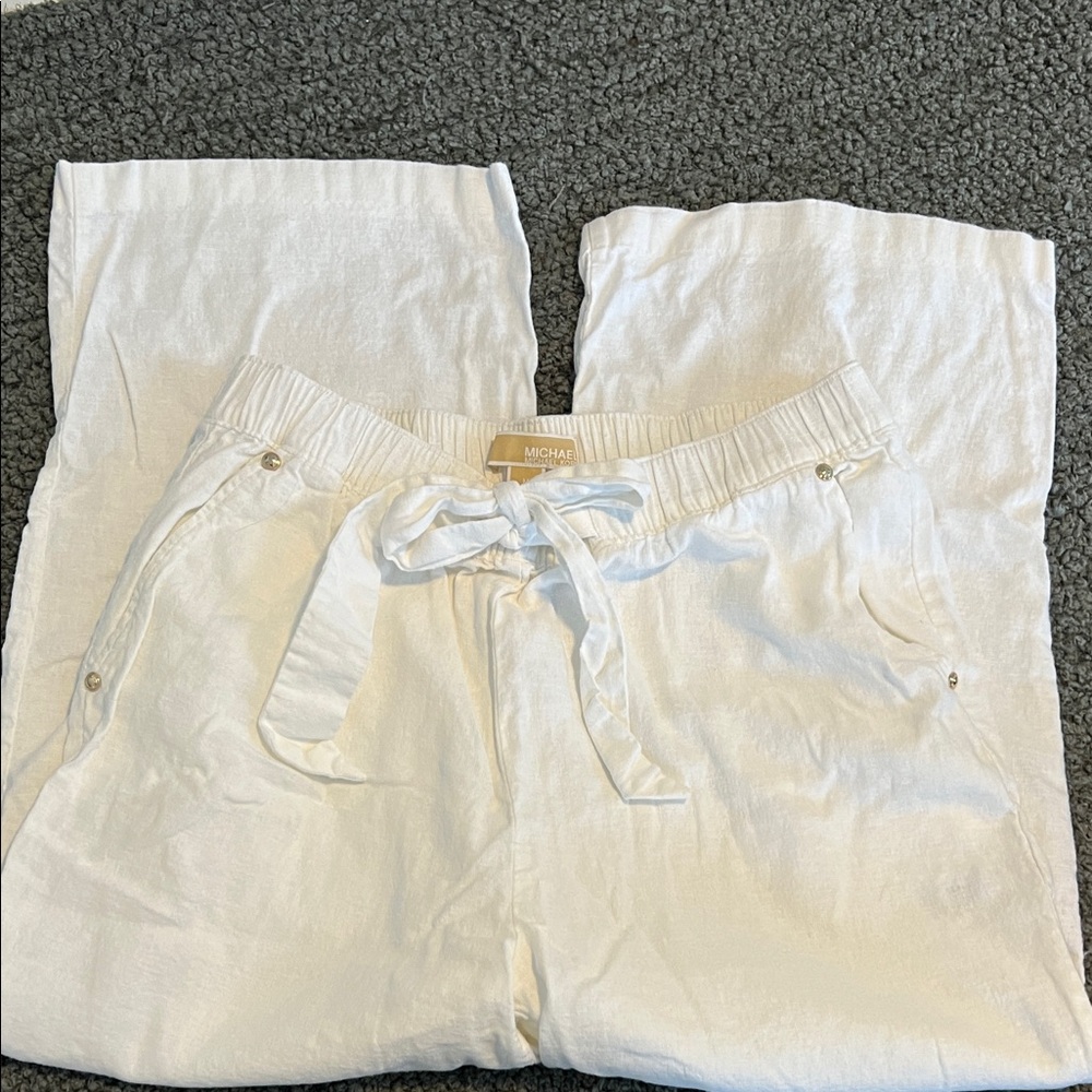 MICHAEL Michael Kors White Linen Wide-Leg Pants With Tie - Picture 5 of 5